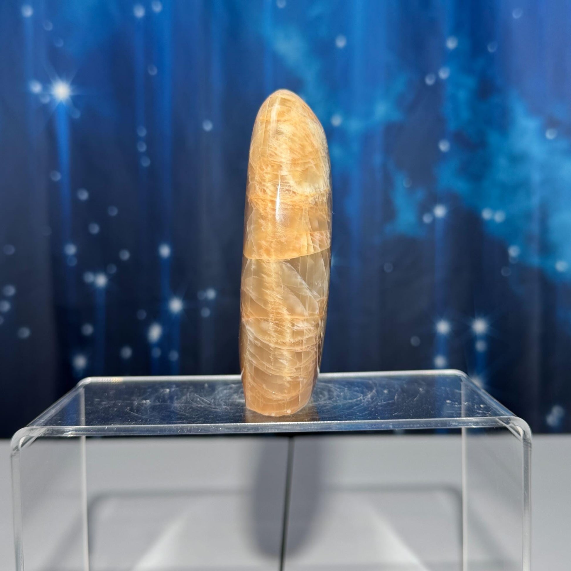 flashy Peach Moonstone free form | 4" tall | 434 grams | dual flash | Damage Discount
