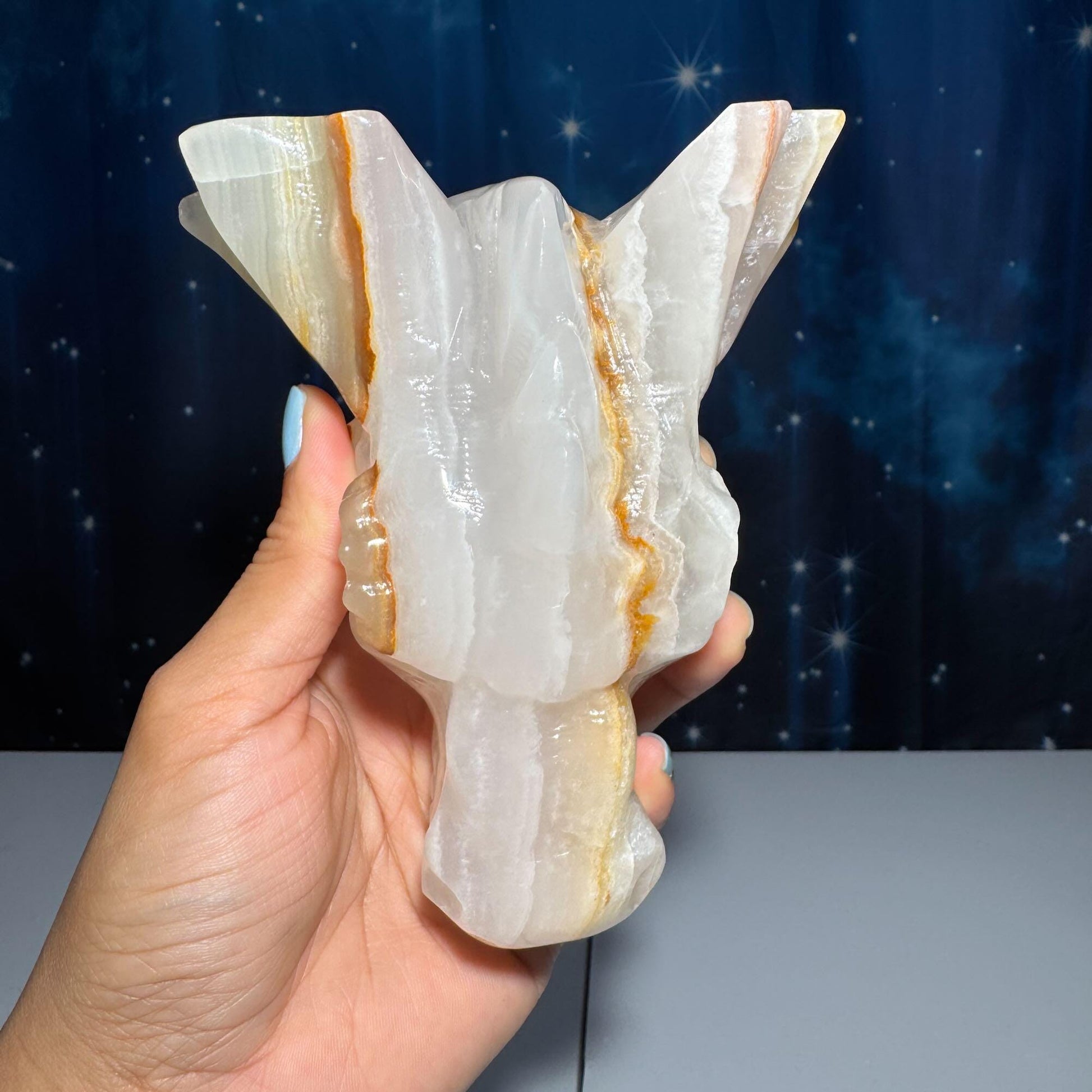 Banded Calcite dragon head carving | 5 1/8" long | 802 grams | banded marble