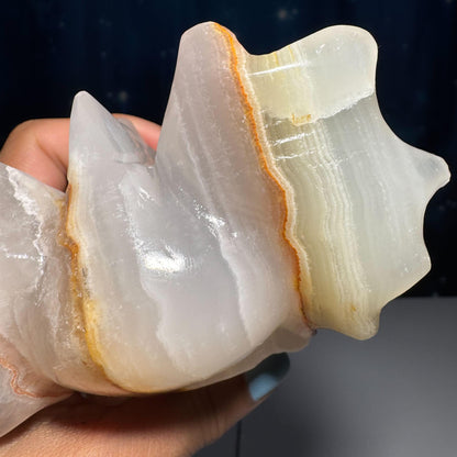 Banded Calcite dragon head carving | 5 1/8" long | 802 grams | banded marble