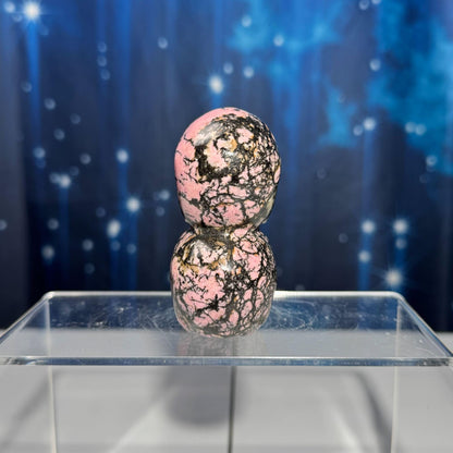 Rhodonite skull stacked | 3” tall | 240 grams | hand carved | Rhodonite double skull | twin skull