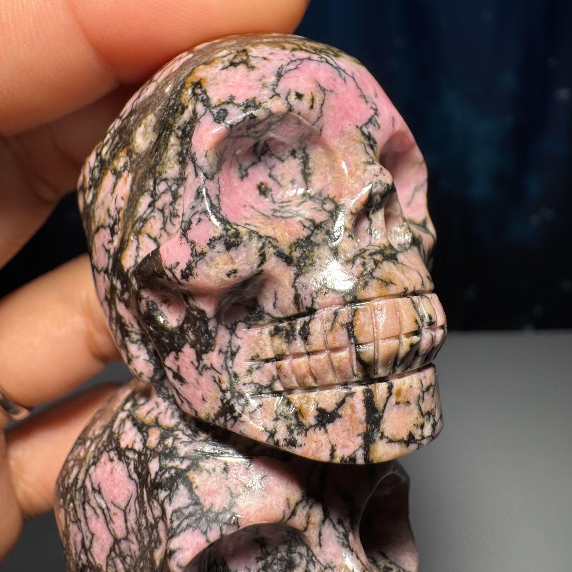 Rhodonite skull stacked | 3” tall | 240 grams | hand carved | Rhodonite double skull | twin skull