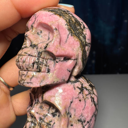 Rhodonite skull stacked | 3” tall | 240 grams | hand carved | Rhodonite double skull | twin skull