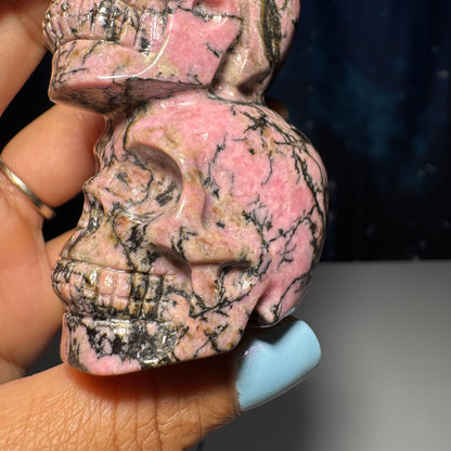 Rhodonite skull stacked | 3” tall | 240 grams | hand carved | Rhodonite double skull | twin skull