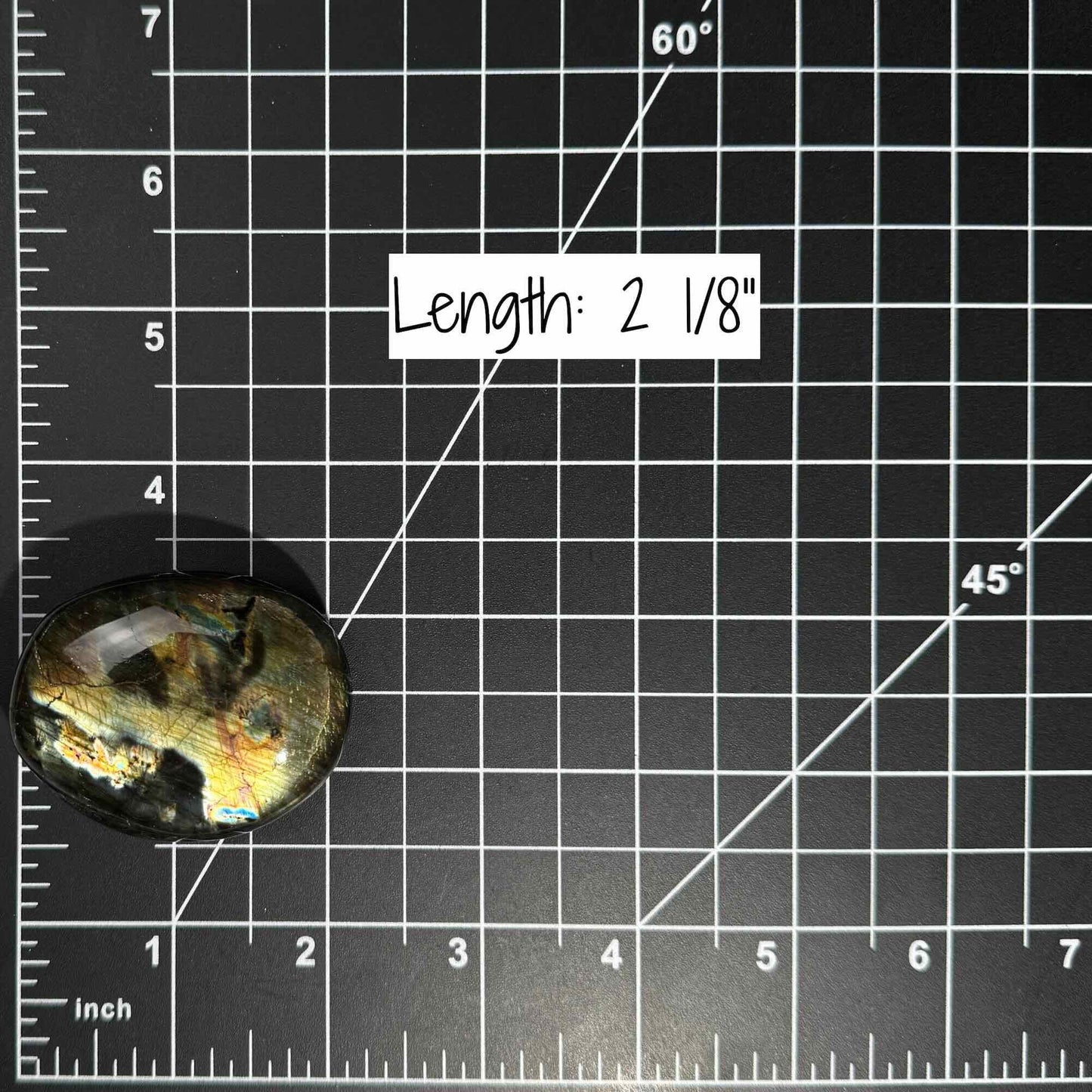 Flashy Labradorite palm stone | 2 1/8” long | 70 grams | silver flash | orange flash | blue flash | yellow flash | pink flash | purple flash