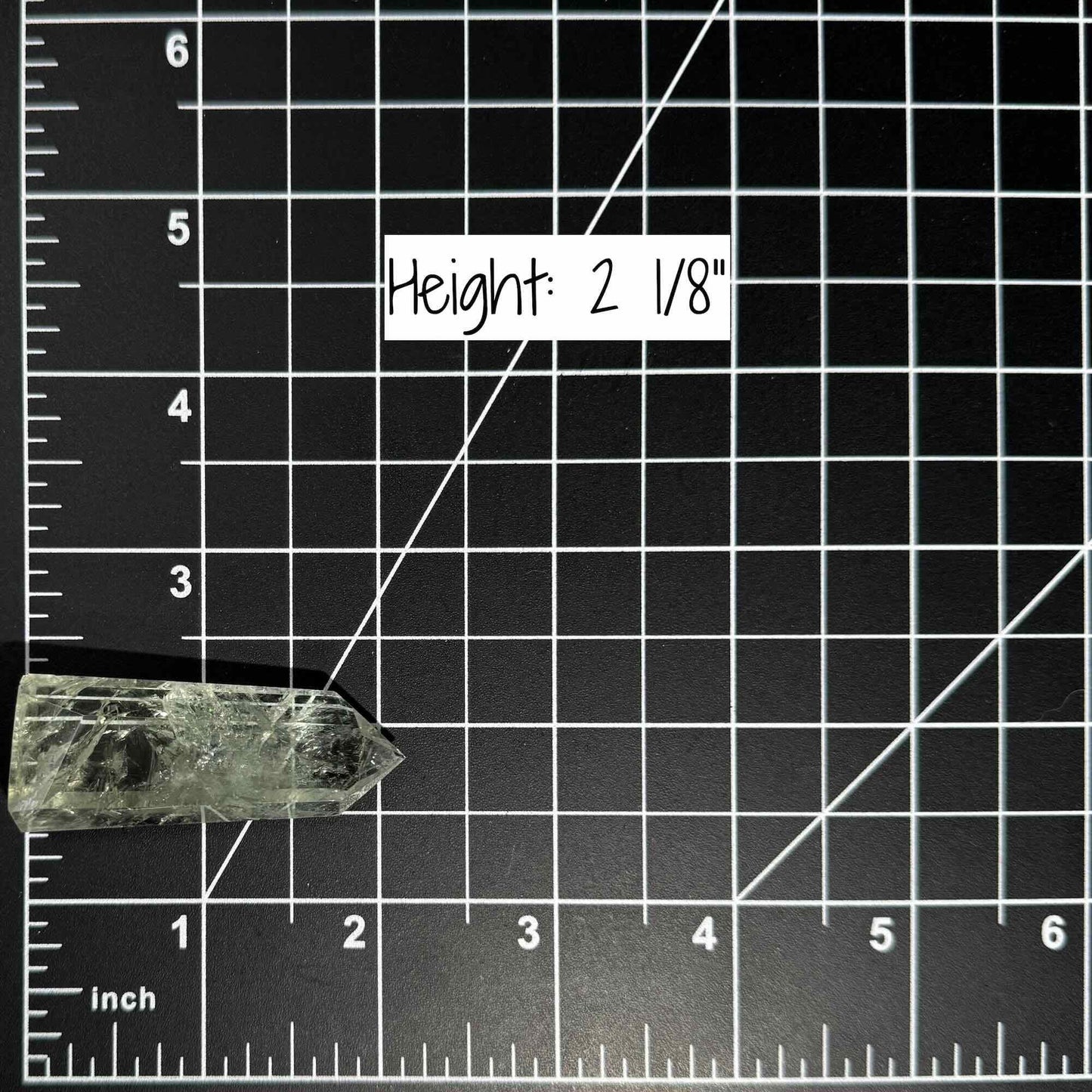 Prasiolite mini point | 2 1/8” tall | 25 grams | with rainbows | heat-treated Amethyst | Damage Discount
