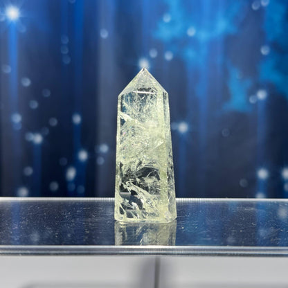 Prasiolite mini point | 2 1/8” tall | 25 grams | with rainbows | heat-treated Amethyst | Damage Discount