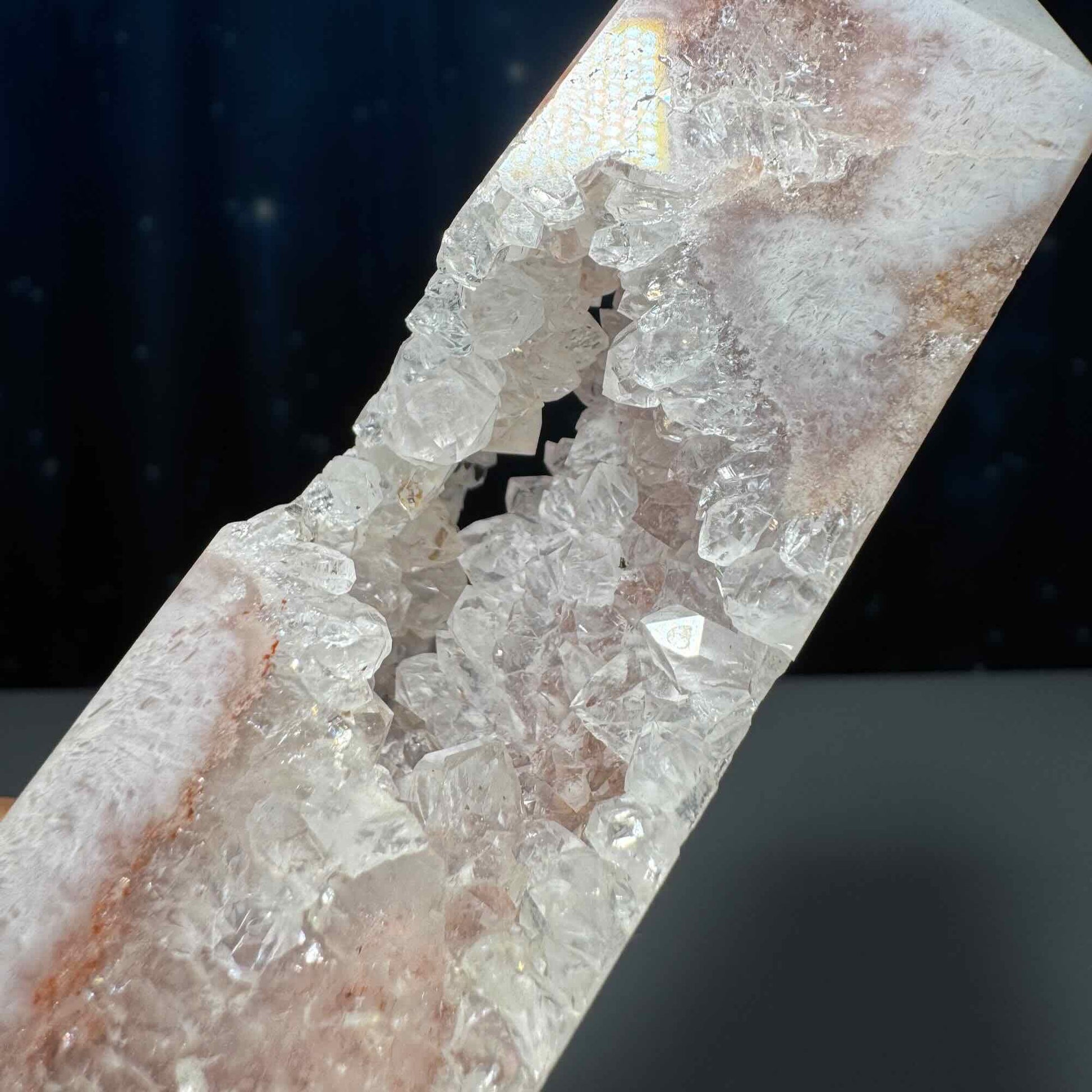 Pink Amethyst with Flower Agate tower | 6 3/8" tall | 329 grams | with Quartz | mini rainbows