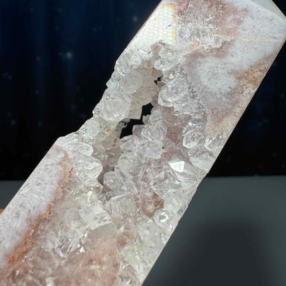 Pink Amethyst with Flower Agate tower | 6 3/8" tall | 329 grams | with Quartz | mini rainbows