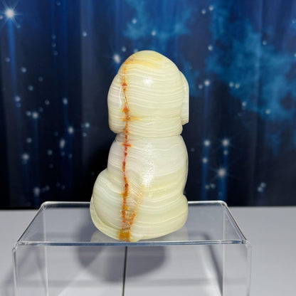 Banded Calcite dog carving | 4 3/4" tall | 805 grams | banded Marble | green Calcite