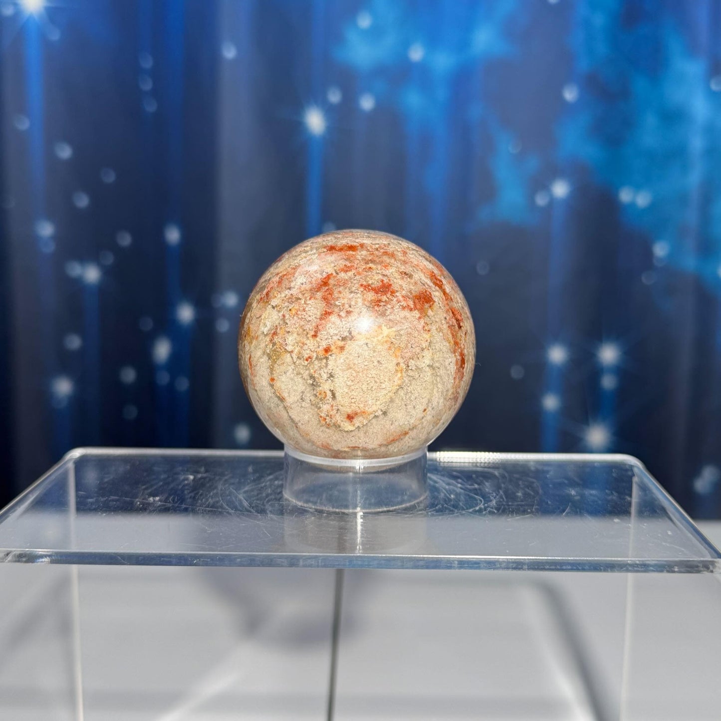 Thousand layer Garden Quartz sphere | 53mm | 201 grams | stand included | red Hematite | White Chlorite | gorgeous Garden Quartz