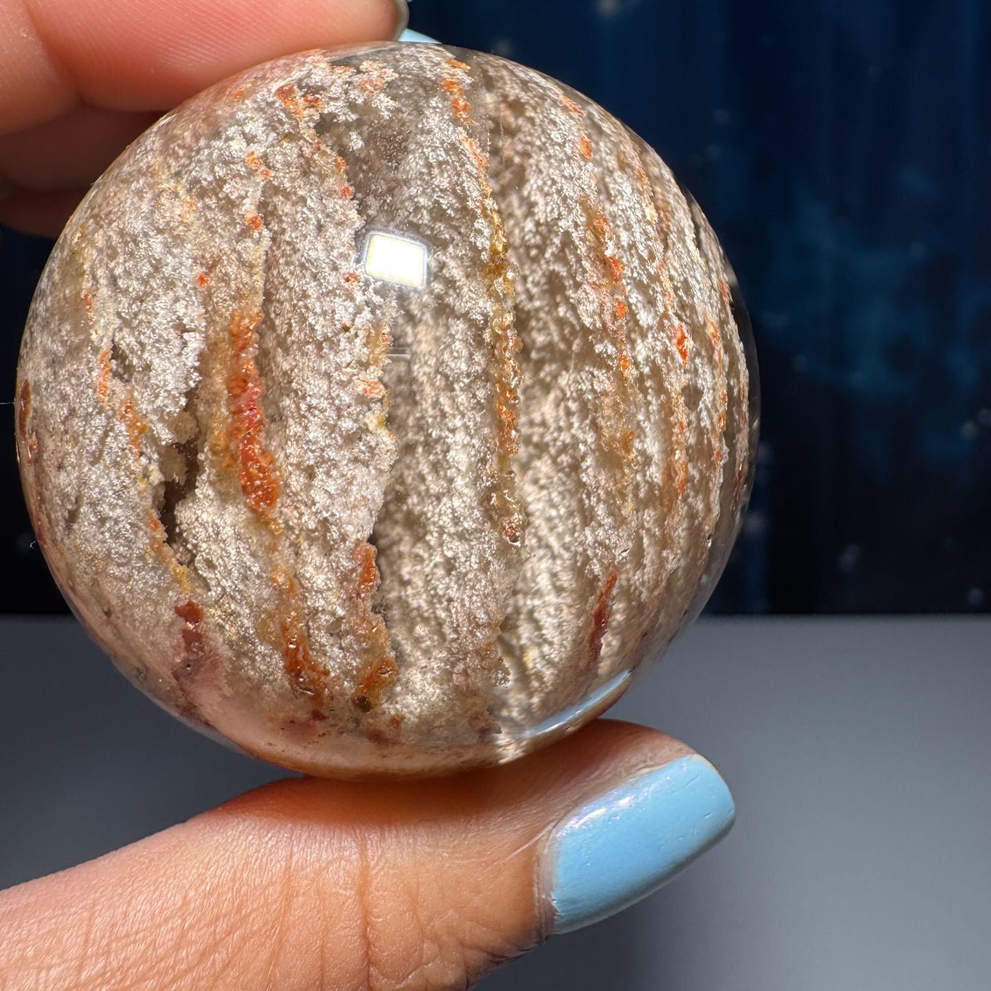 Thousand layer Garden Quartz sphere | 53mm | 201 grams | stand included | red Hematite | White Chlorite | gorgeous Garden Quartz
