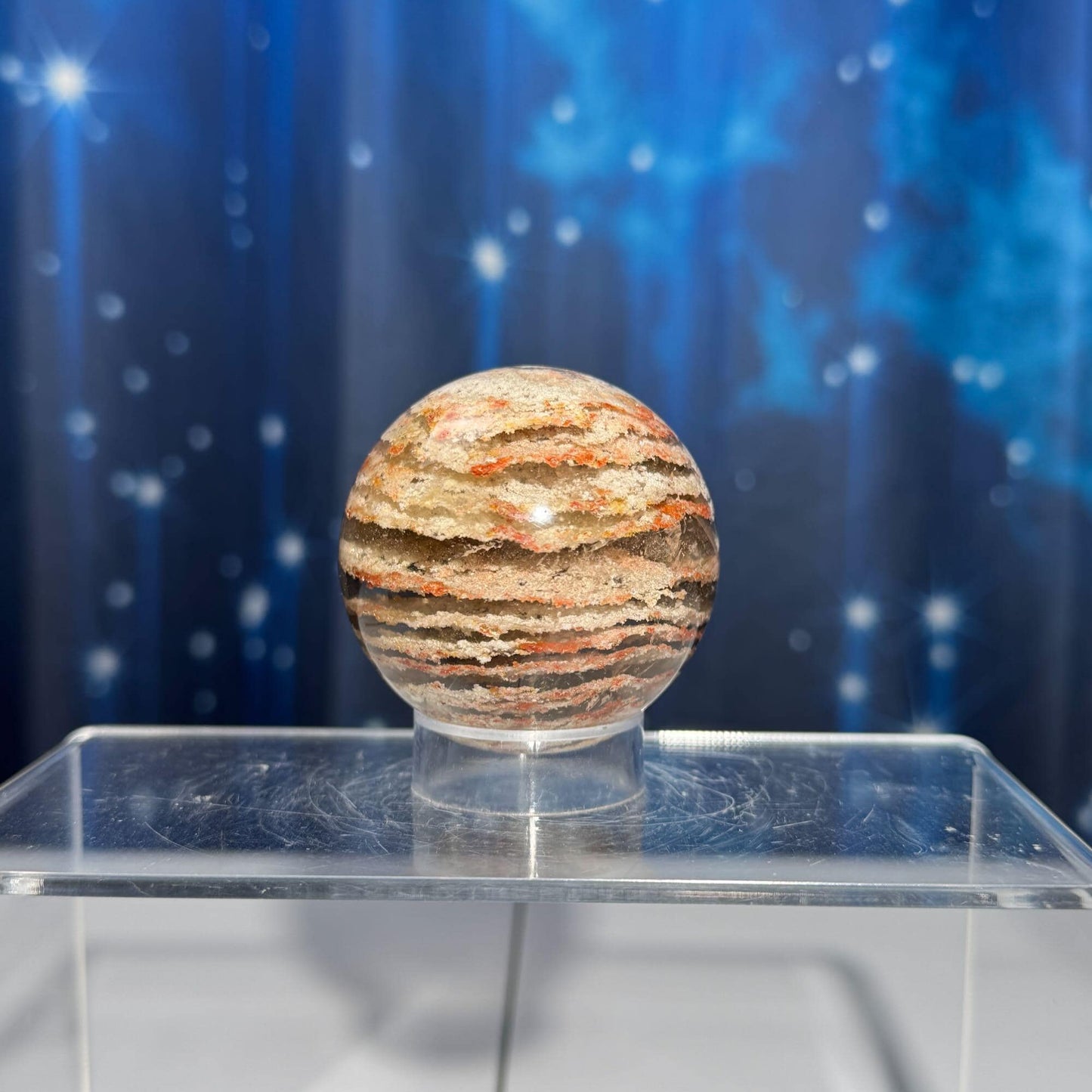 Thousand layer Garden Quartz sphere | 53mm | 201 grams | stand included | red Hematite | White Chlorite | gorgeous Garden Quartz