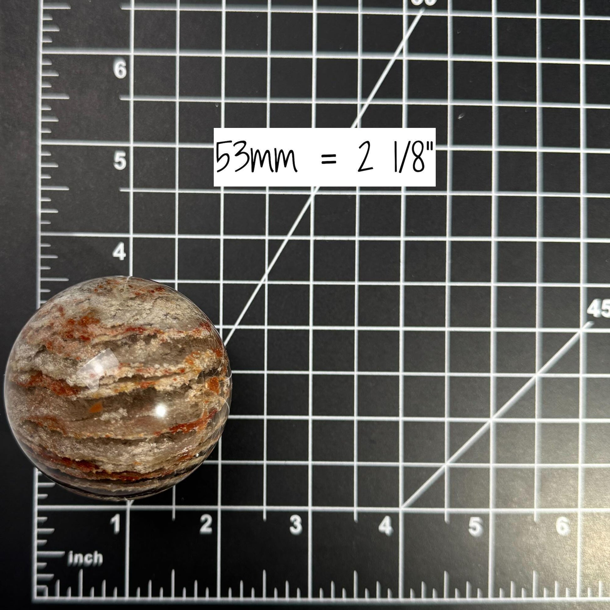 Thousand layer Garden Quartz sphere | 53mm | 201 grams | stand included | red Hematite | White Chlorite | gorgeous Garden Quartz