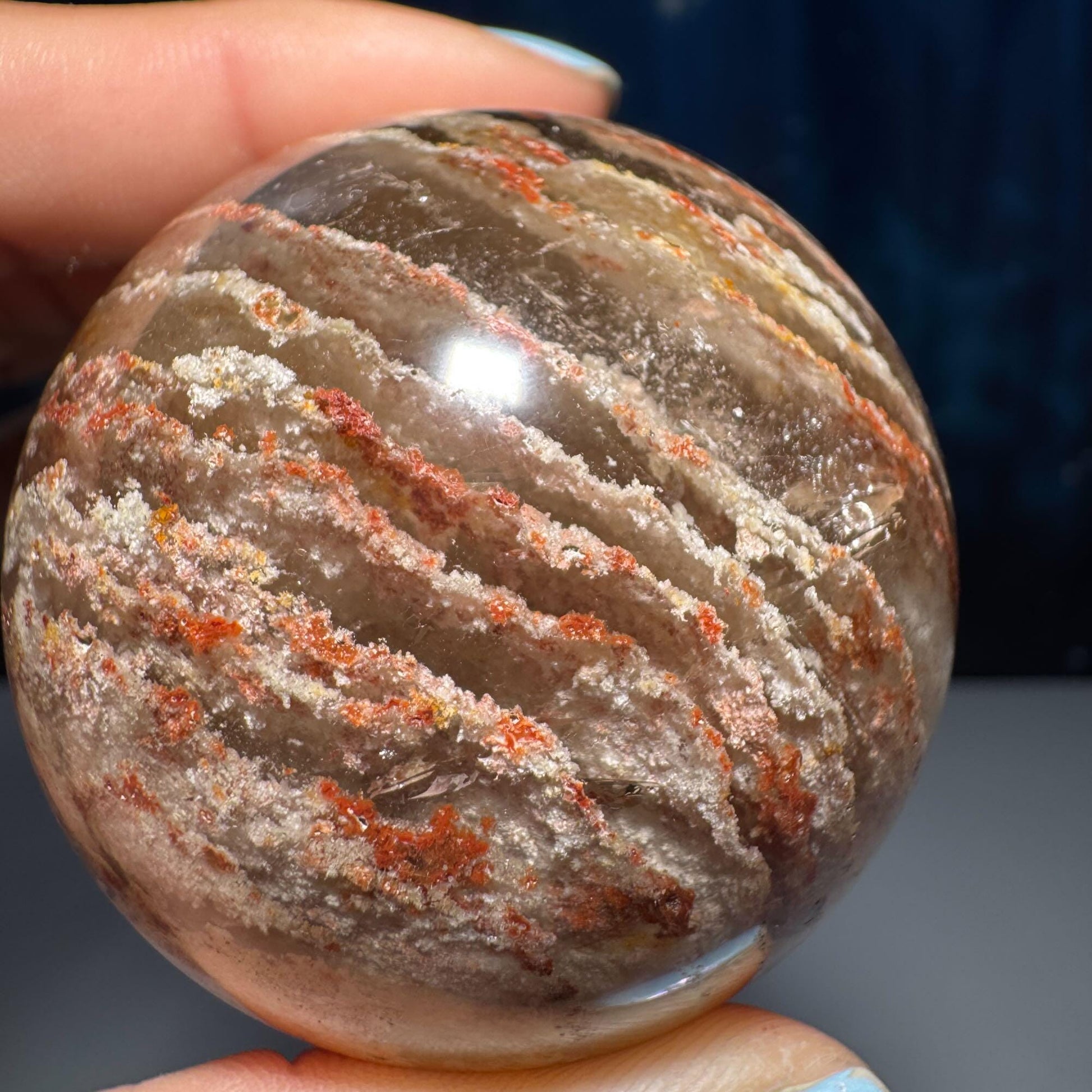 Thousand layer Garden Quartz sphere | 53mm | 201 grams | stand included | red Hematite | White Chlorite | gorgeous Garden Quartz