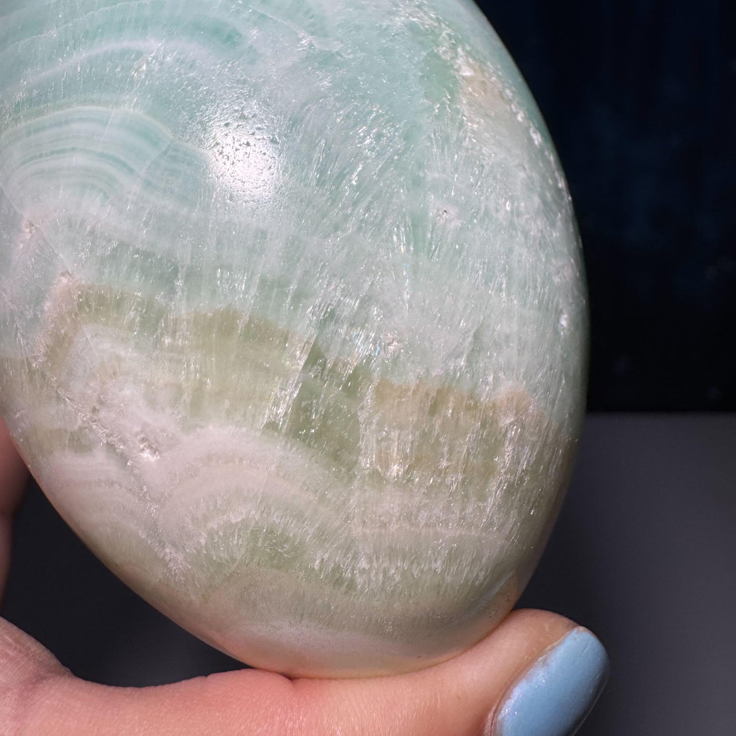 Caribbean Calcite goddess egg | 4 1/4" long | 748 grams | ocean blue | Tucson find | pill shape | ellipsoid