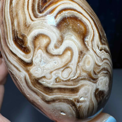 Brown Aragonite goddess egg | 3 3/4" long | 465 grams | gorgeous banding | Tucson find | pill shape | ellipsoid