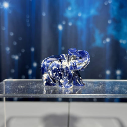 Mini Sodalite Elephant carving | 2” long | 45 grams | trunk up elephant