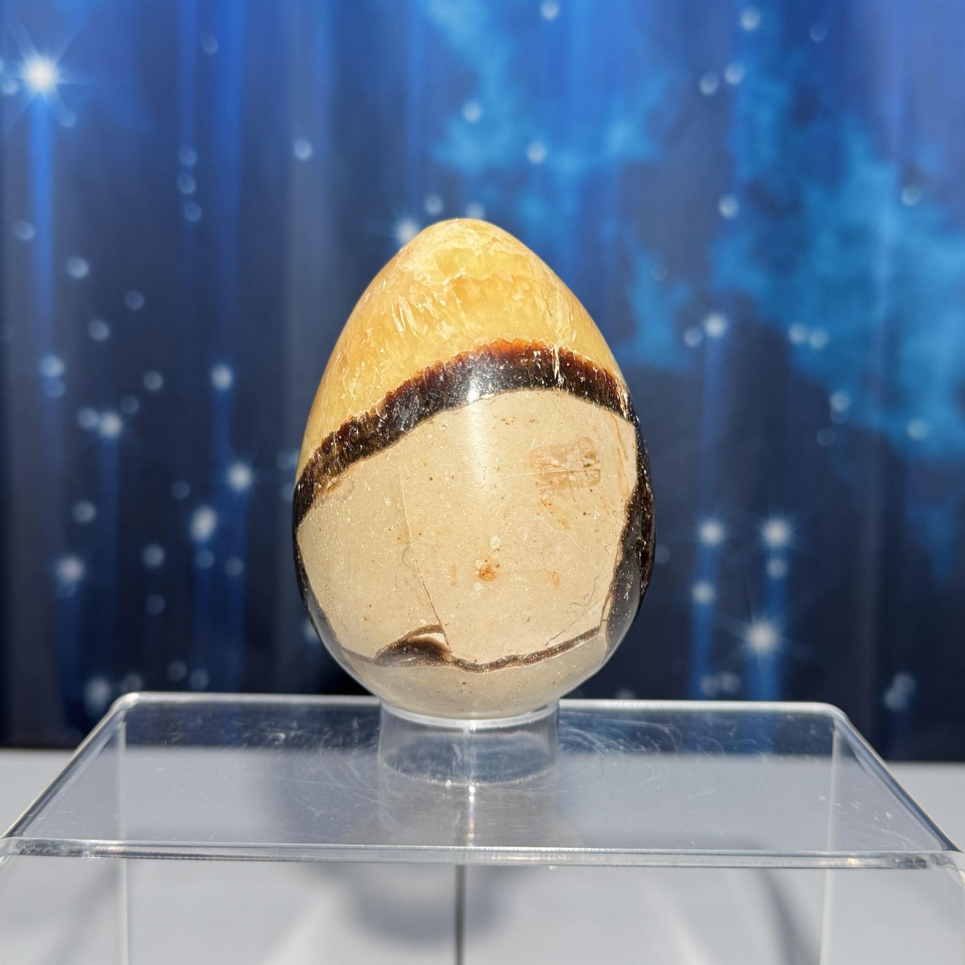 Septarian Egg | 3 1/2” tall | 459 grams | Damage Discount | stand included | UV reactive
