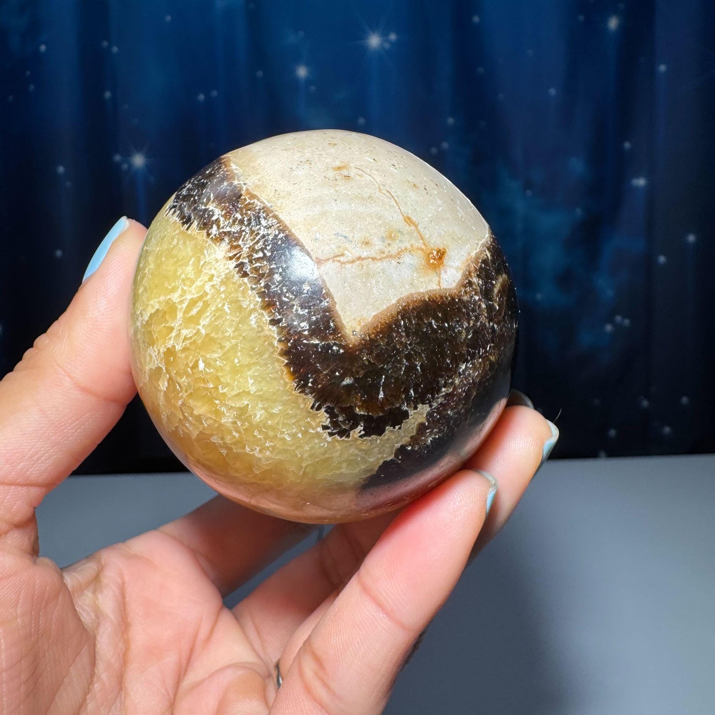 Septarian Egg | 3 1/2” tall | 459 grams | Damage Discount | stand included | UV reactive