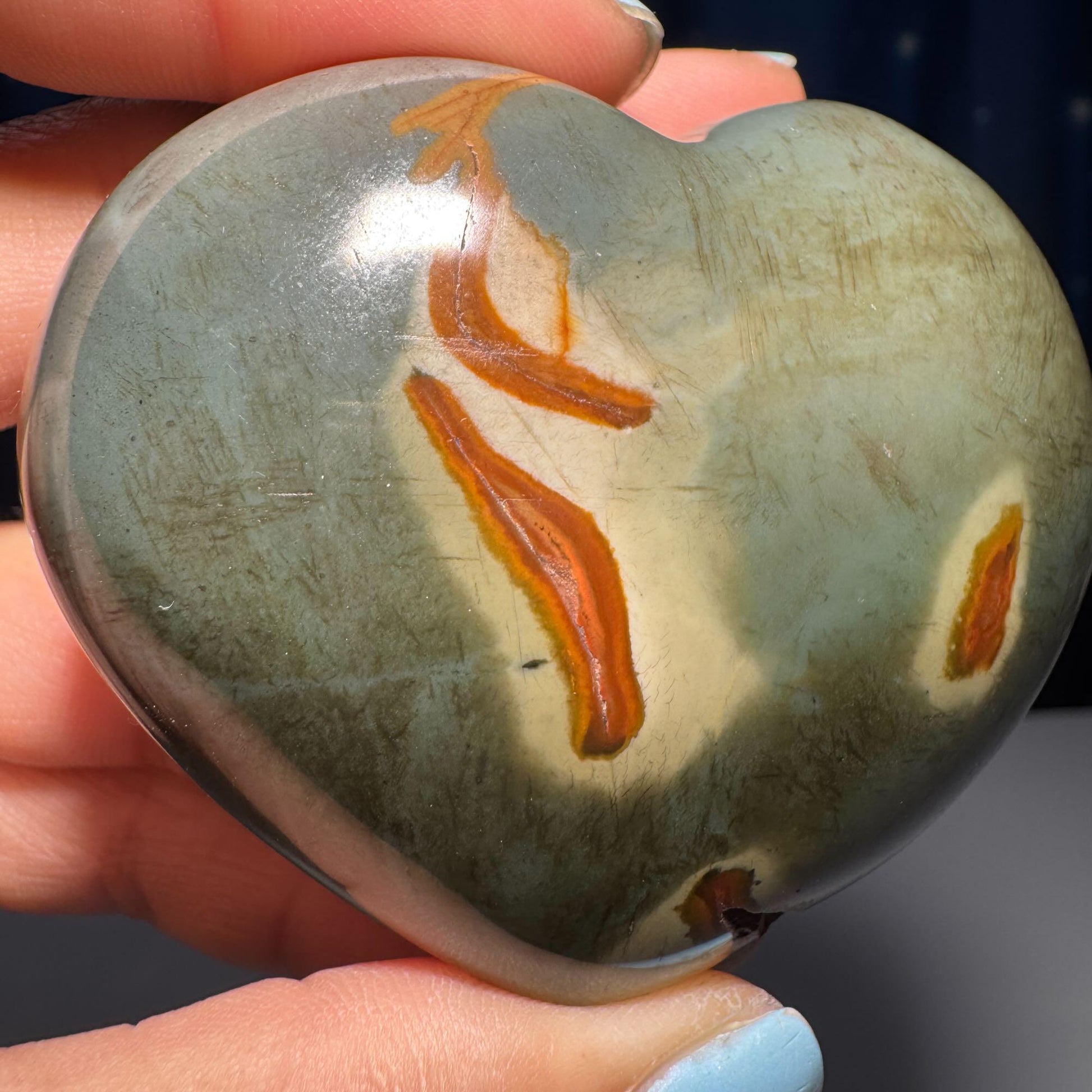 Polychrome Jasper heart | 2 1/8" tall | 170 grams | stand included | Desert Jasper | natural vug