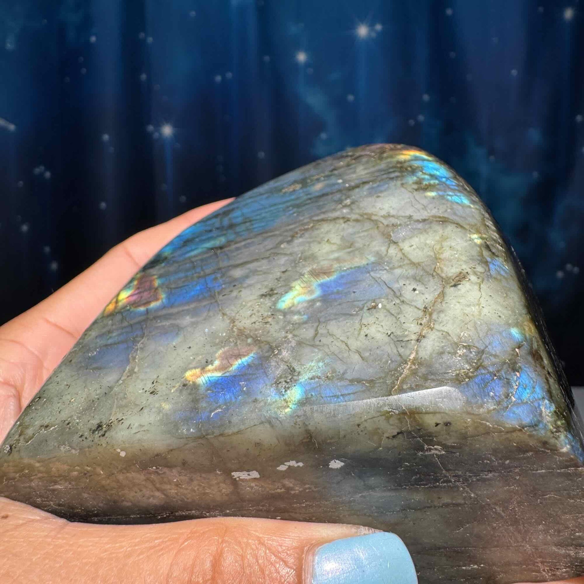 Labradorite free form | 3 3/4" long | 842 grams | dual flash | purple flash | pink flash | orange flash | blue flash yellow flash