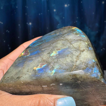 Labradorite free form | 3 3/4" long | 842 grams | dual flash | purple flash | pink flash | orange flash | blue flash yellow flash