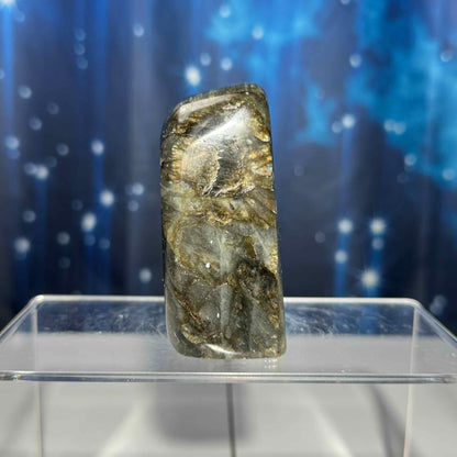 Labradorite free form | 3 1/8" long | 303 grams | dual flash | orange flash | blue flash yellow flash