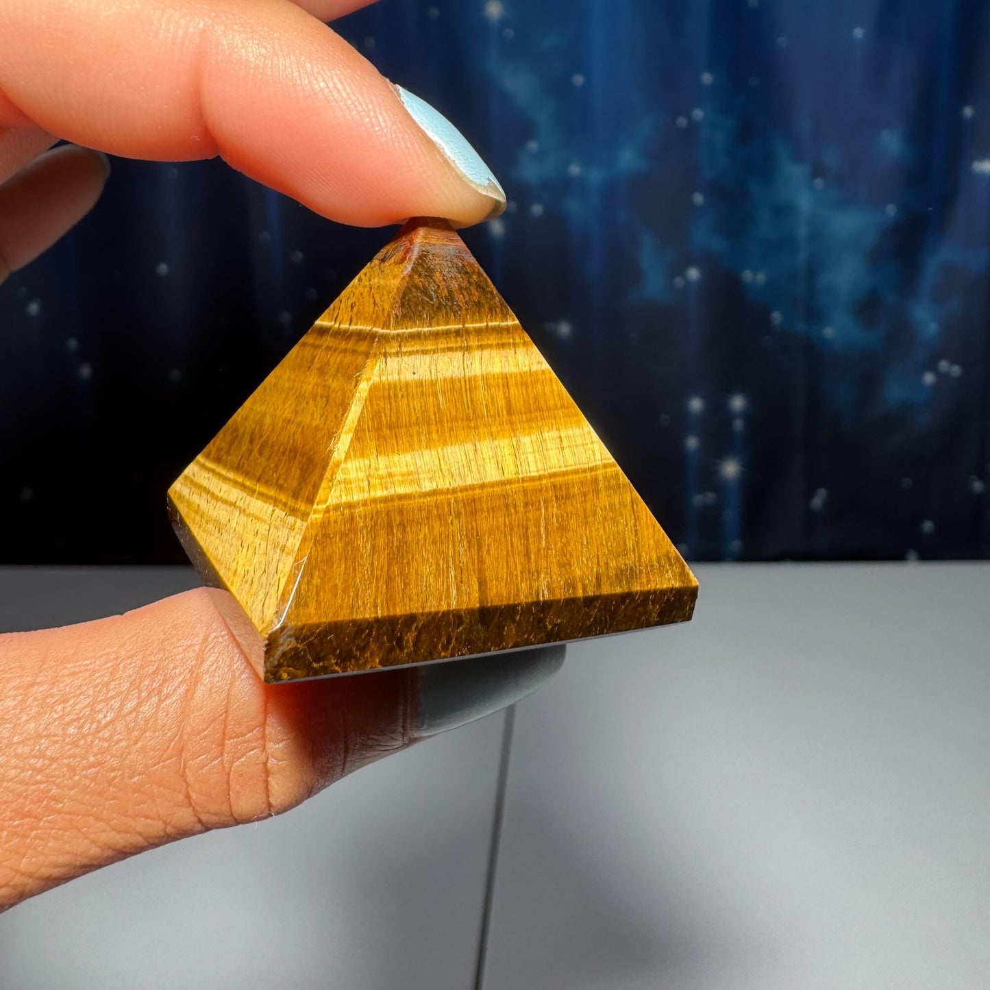 Yellow Tiger's Eye pyramid | 1 1/2" long | 54 grams | Damage Discount | flashy Tiger's Eye