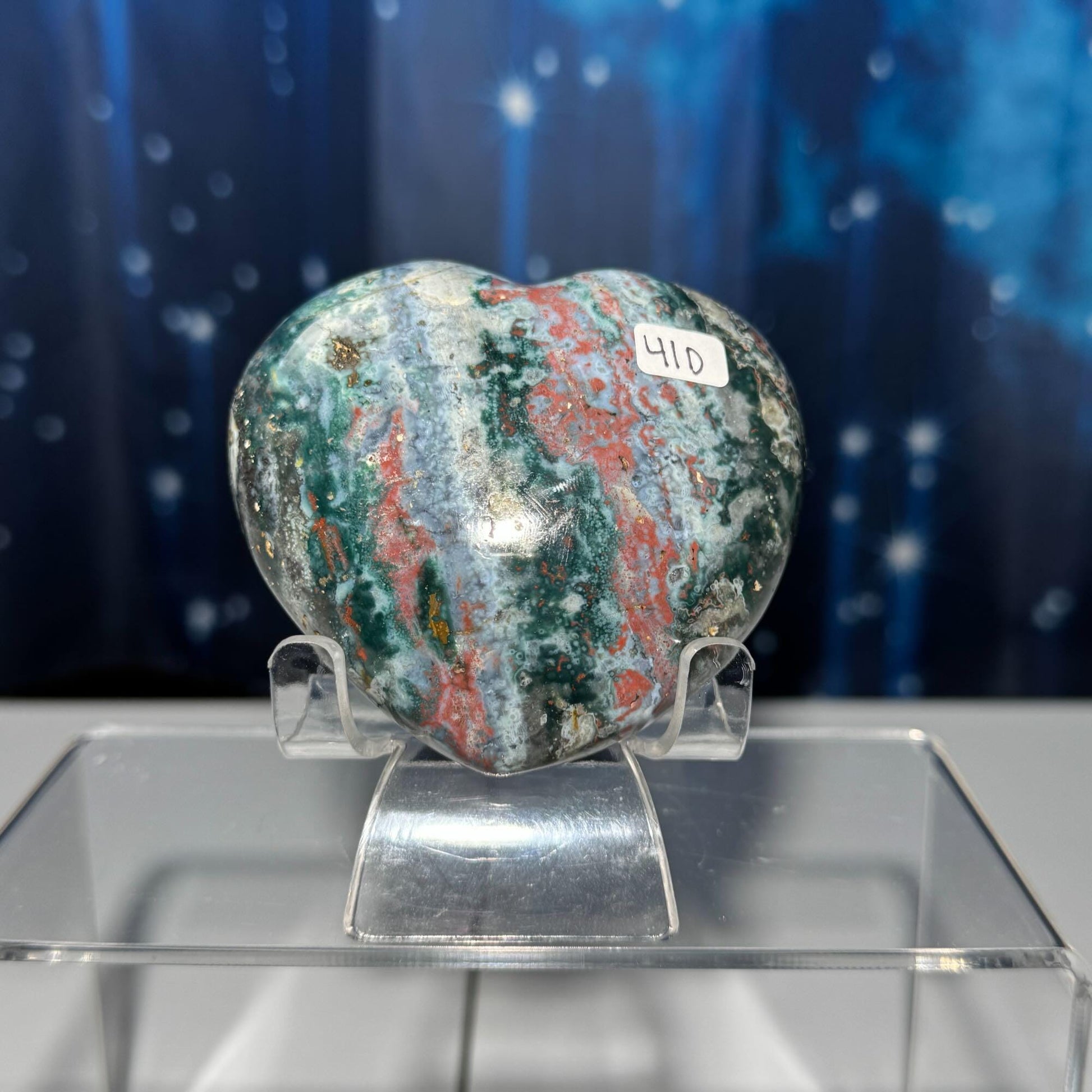 Puffy Sea Jasper heart | 2 3/4" long | 314 grams | Damage Discount | stand included