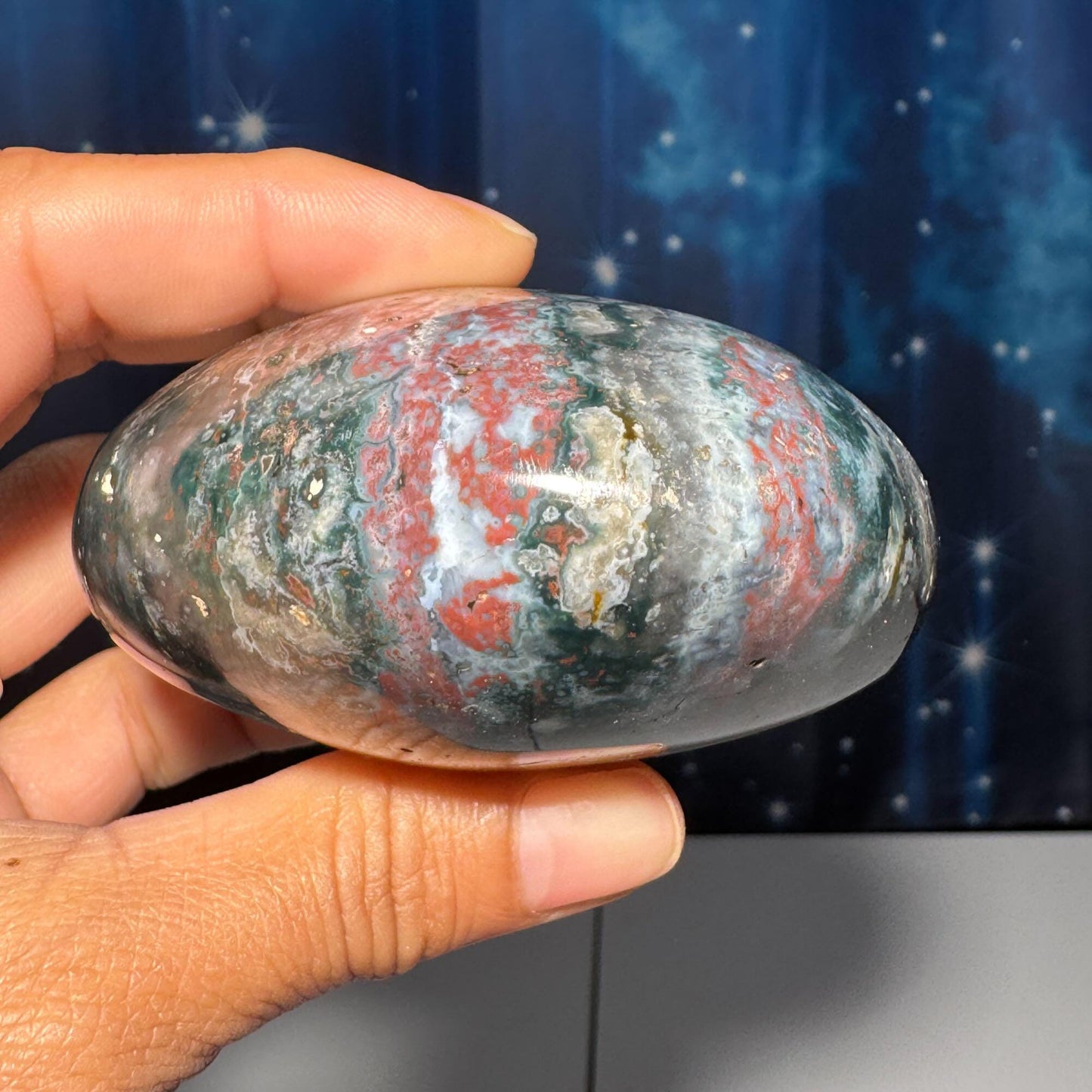Puffy Sea Jasper heart | 2 3/4" long | 314 grams | Damage Discount | stand included