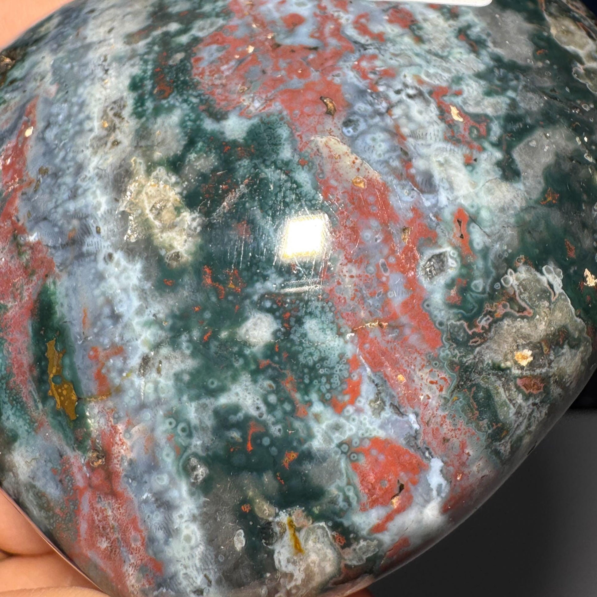 Puffy Sea Jasper heart | 2 3/4" long | 314 grams | Damage Discount | stand included
