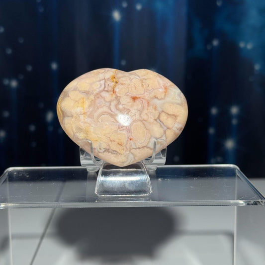 Flower Agate heart | 2 3/4" long | 150 grams | stand included