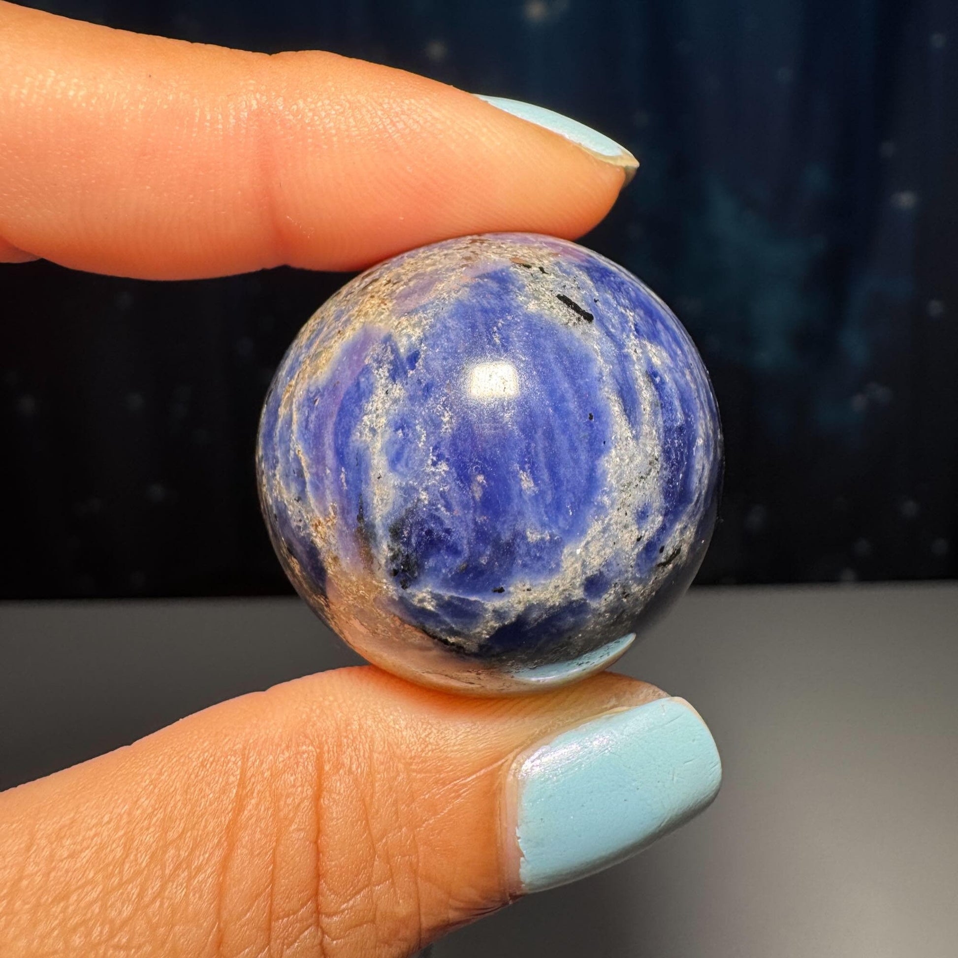 mini Sodalite sphere | 31mm | 45 grams | one (1) crown stand included | low quality discount