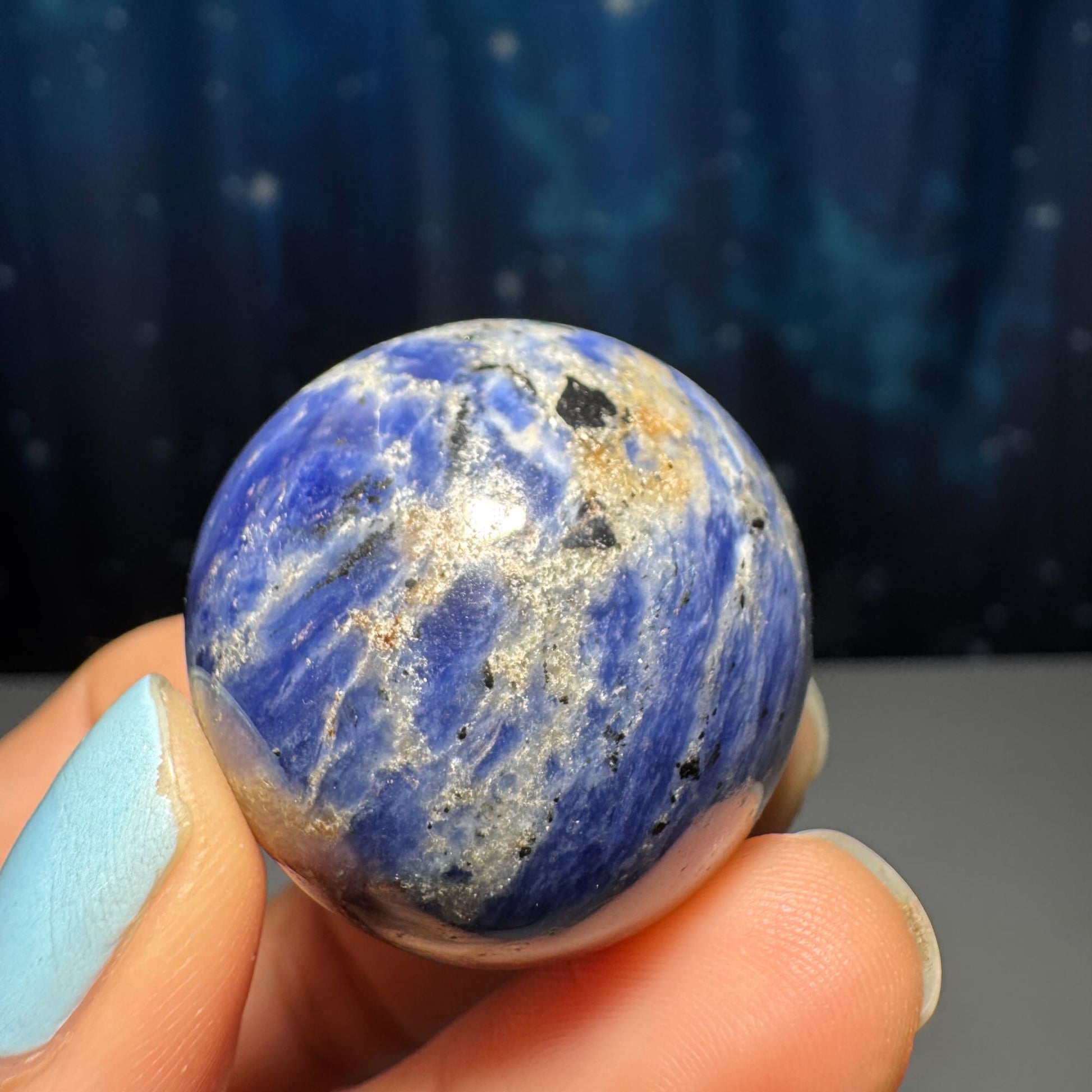 mini Sodalite sphere | 31mm | 45 grams | one (1) crown stand included | low quality discount