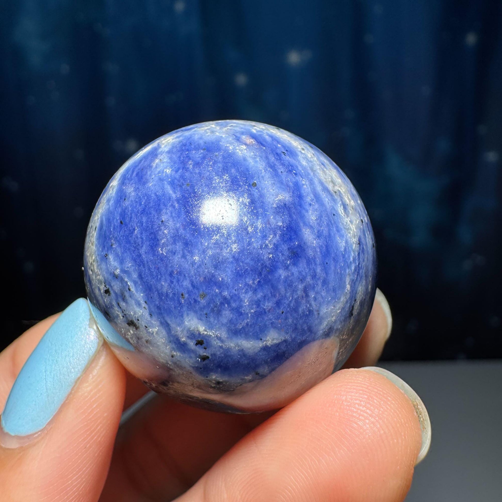 mini Sodalite sphere | 31mm | 45 grams | one (1) crown stand included | low quality discount