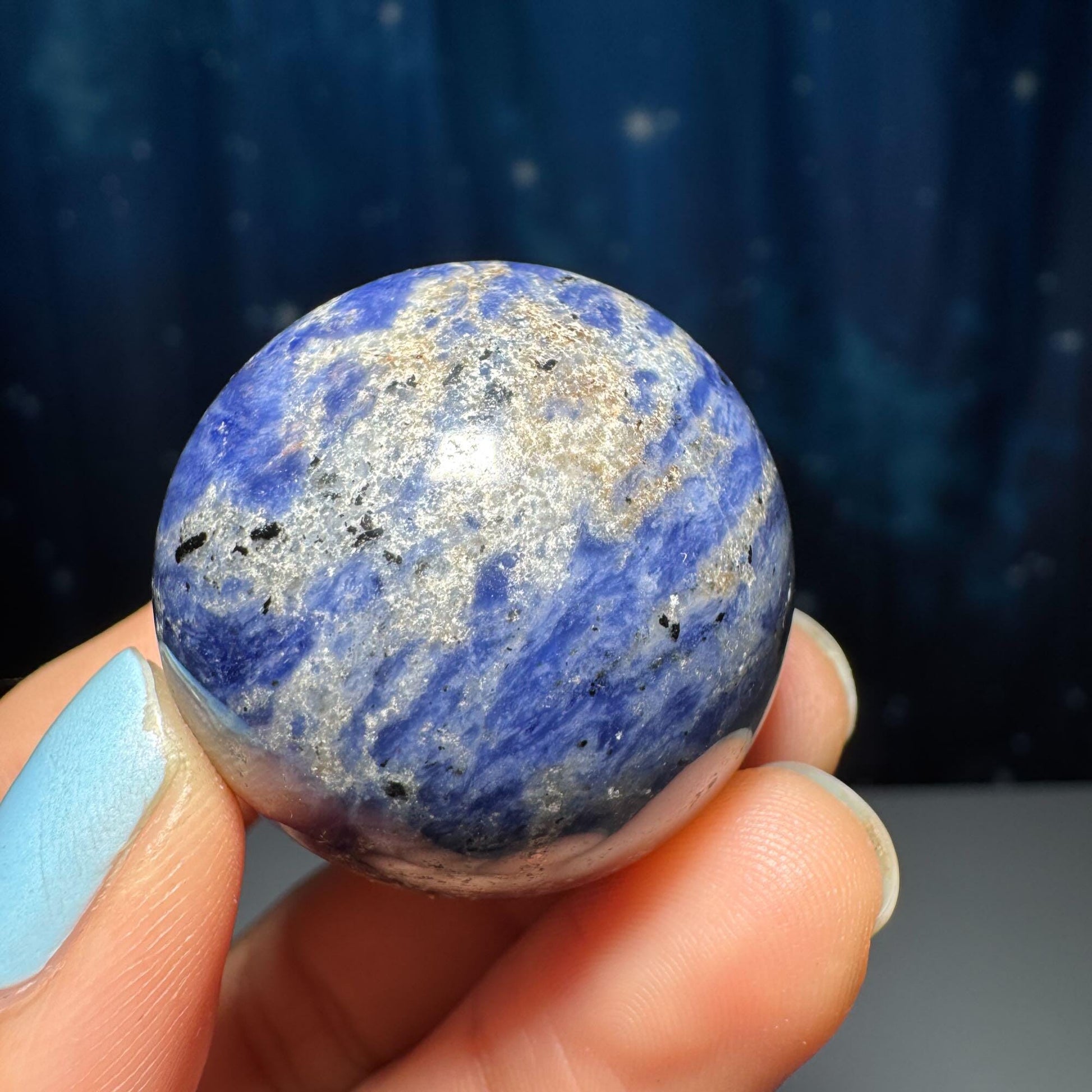 mini Sodalite sphere | 31mm | 45 grams | one (1) crown stand included | low quality discount