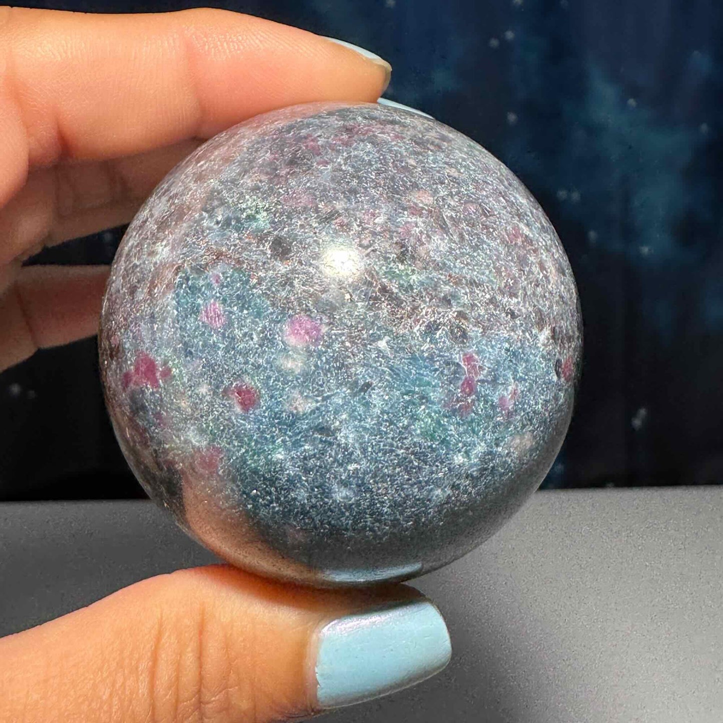 Ruby in Kyanite with Fuchsite sphere | 54mm | 306 grams | UV reactive | stand included