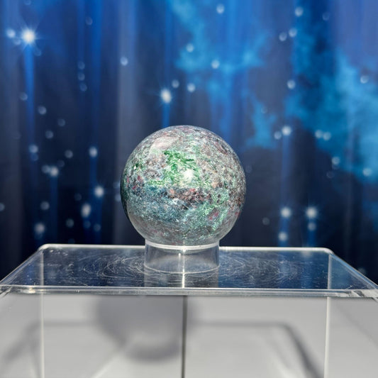 Ruby in Kyanite with Fuchsite sphere | 54mm | 306 grams | UV reactive | stand included