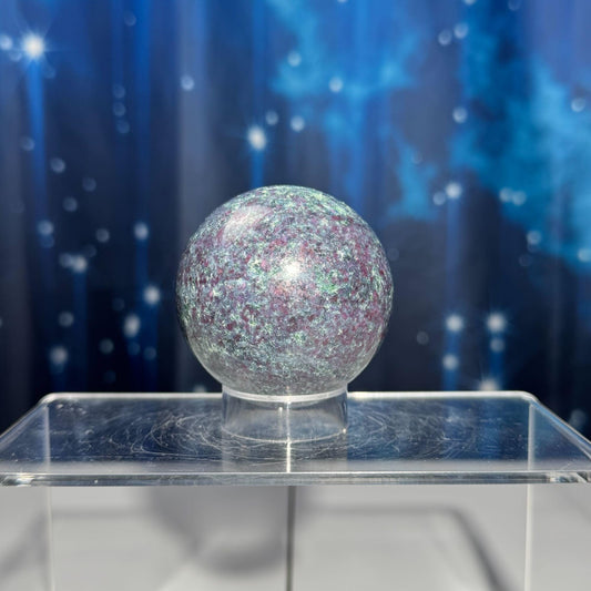 Ruby in Kyanite with Fuchsite sphere | 55mm | 326 grams | UV reactive | stand included