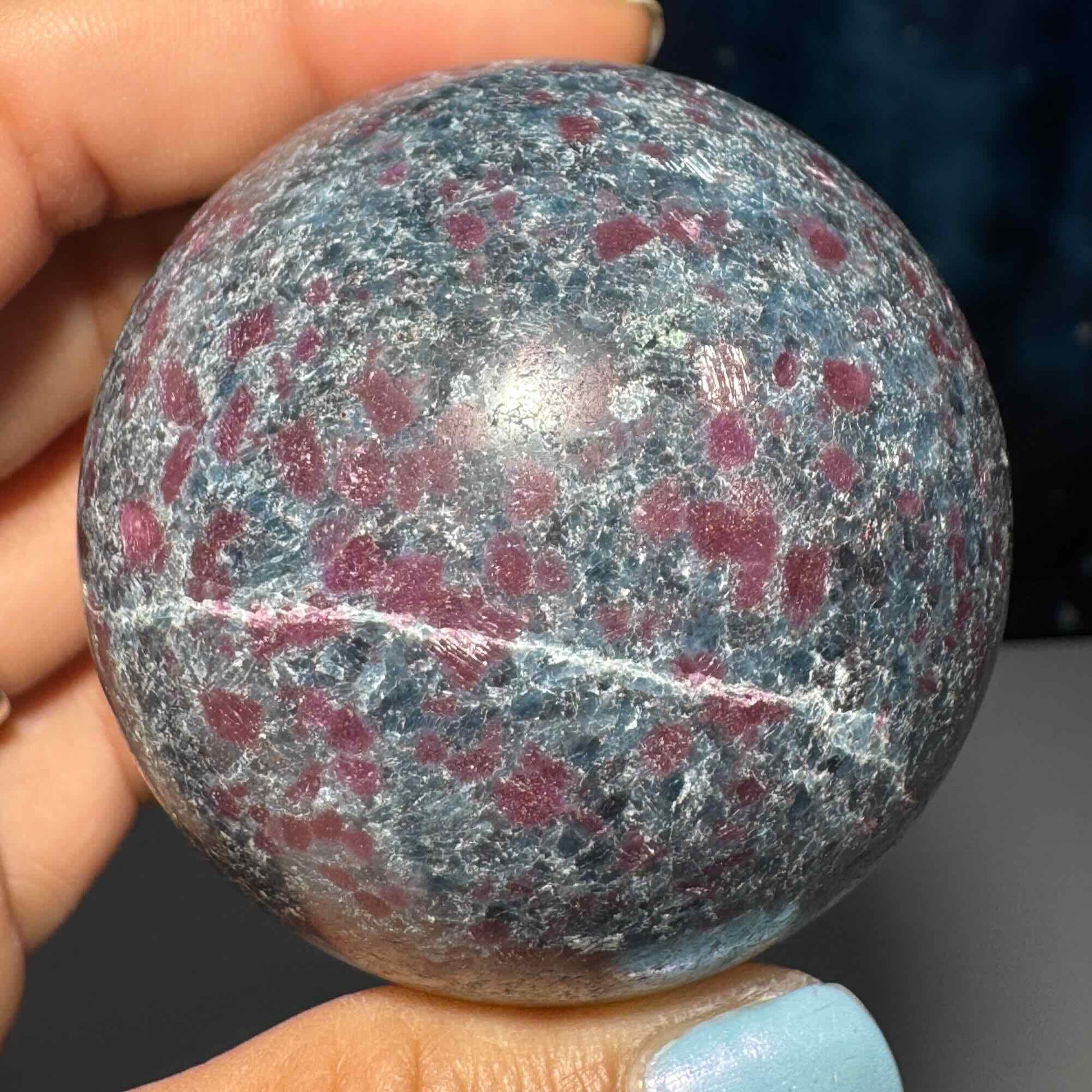 Ruby in Kyanite with Fuchsite sphere | 57mm | 357 grams | UV reactive | stand included