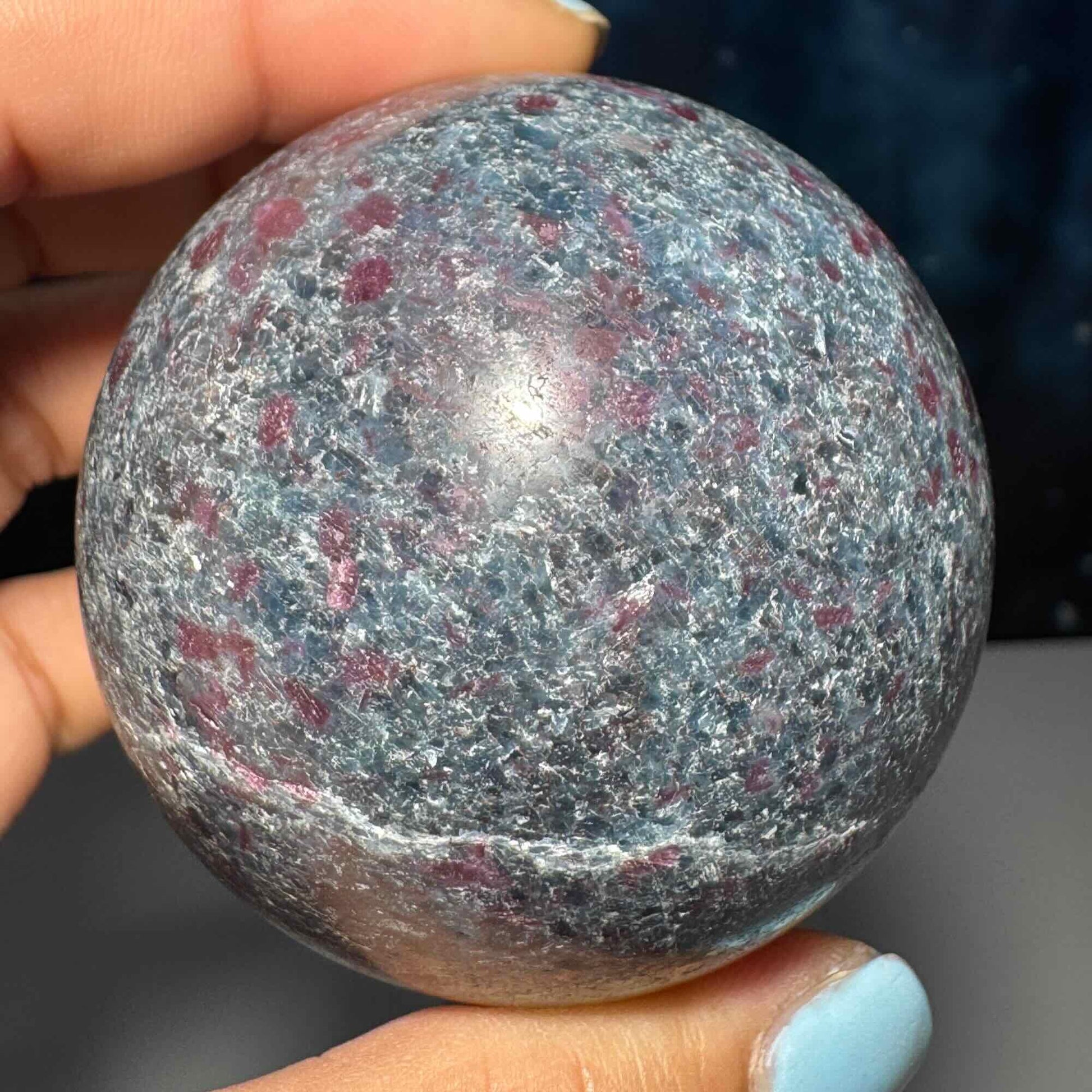 Ruby in Kyanite with Fuchsite sphere | 57mm | 357 grams | UV reactive | stand included