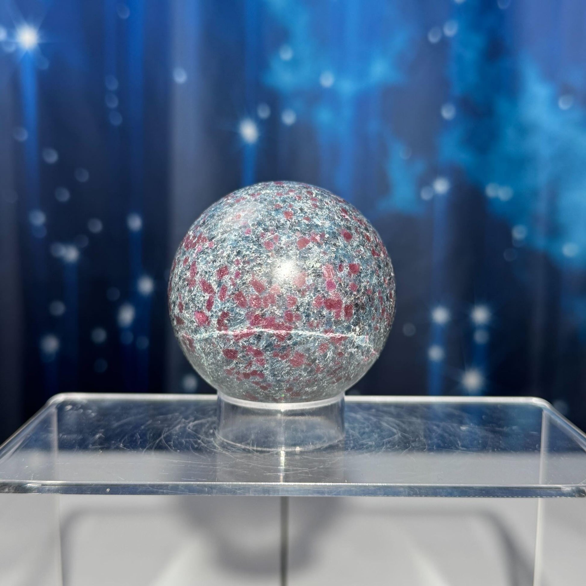 Ruby in Kyanite with Fuchsite sphere | 57mm | 357 grams | UV reactive | stand included