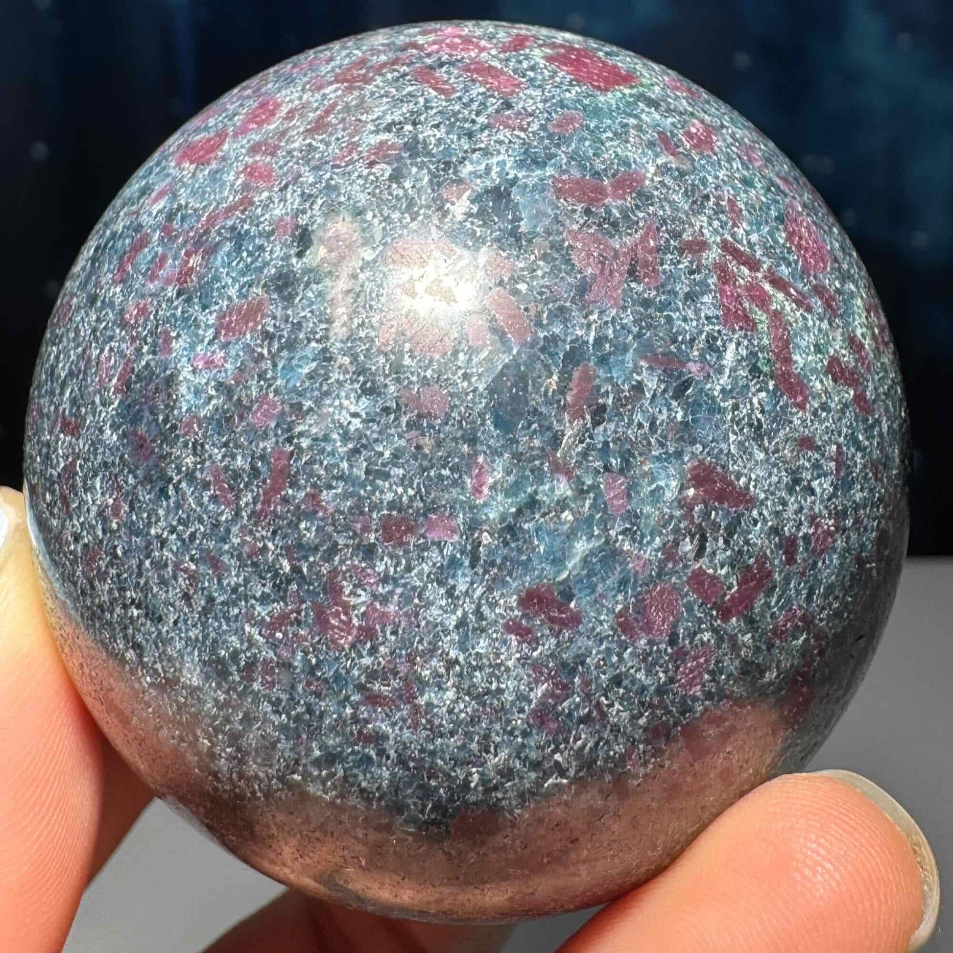 Ruby in Kyanite with Fuchsite sphere | 57mm | 371 grams | UV reactive | stand included