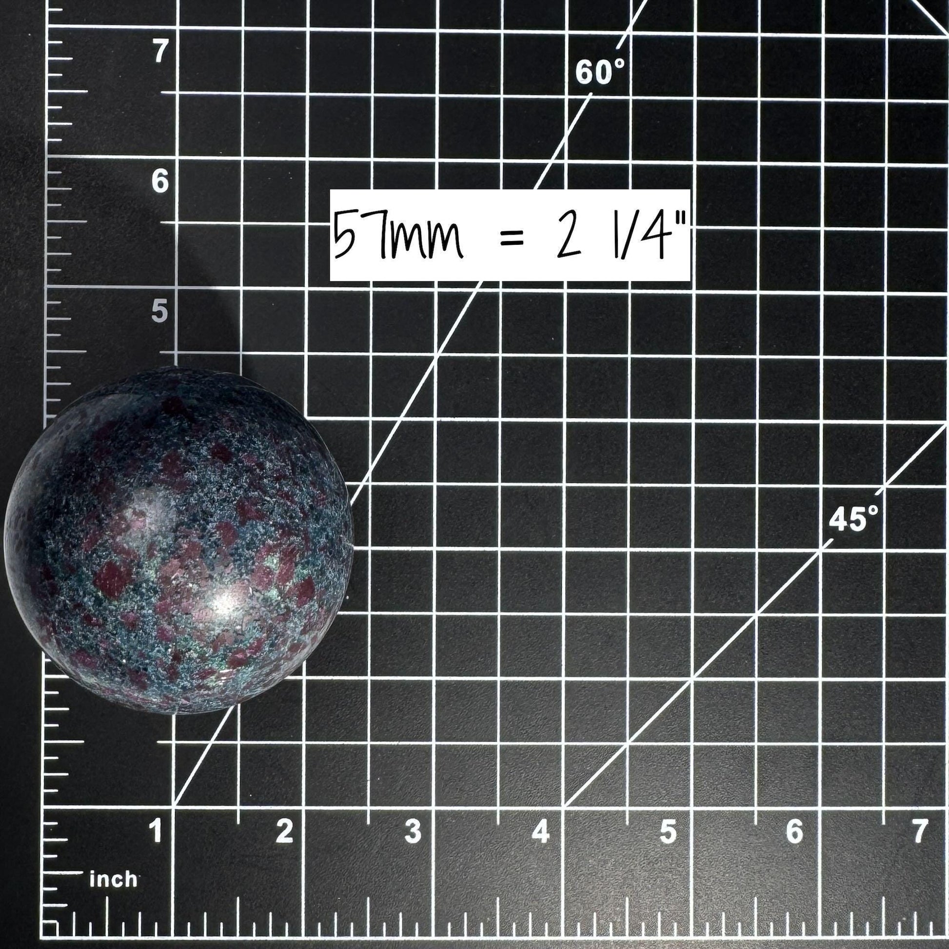 Ruby in Kyanite with Fuchsite sphere | 57mm | 371 grams | UV reactive | stand included
