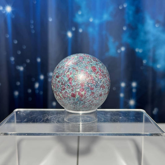 Ruby in Kyanite with Fuchsite sphere | 57mm | 371 grams | UV reactive | stand included