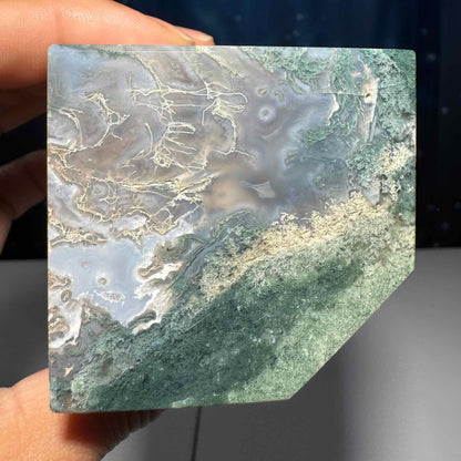 druzy Moss Agate cube | 2 1/4" long | 406 grams | green Moss Agate | floating cube