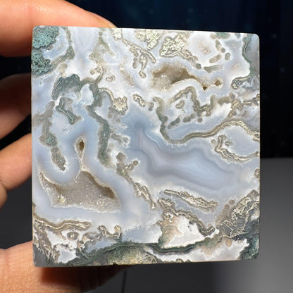 druzy Moss Agate cube | 2 1/4" long | 406 grams | green Moss Agate | floating cube