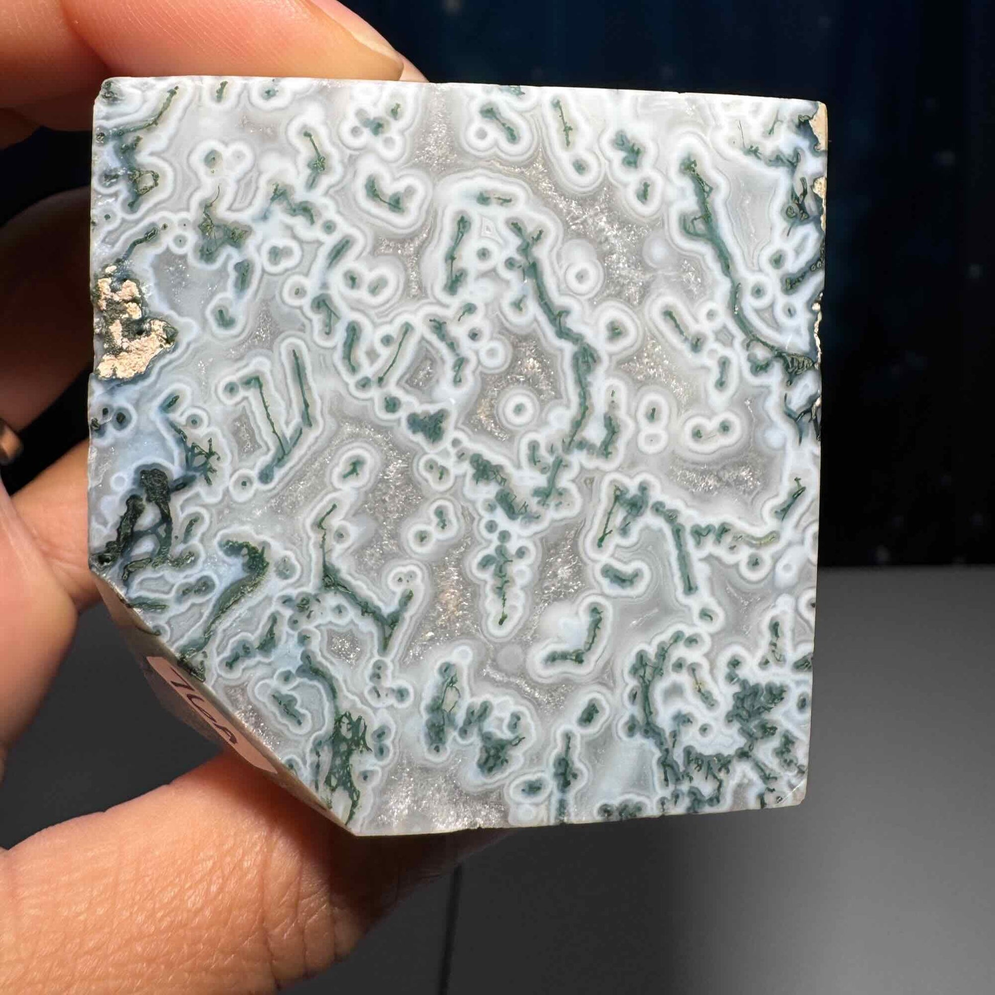 Moss Agate and Quartz cube | 2 1/4" long | 406 grams | floating cube | mini rainbows