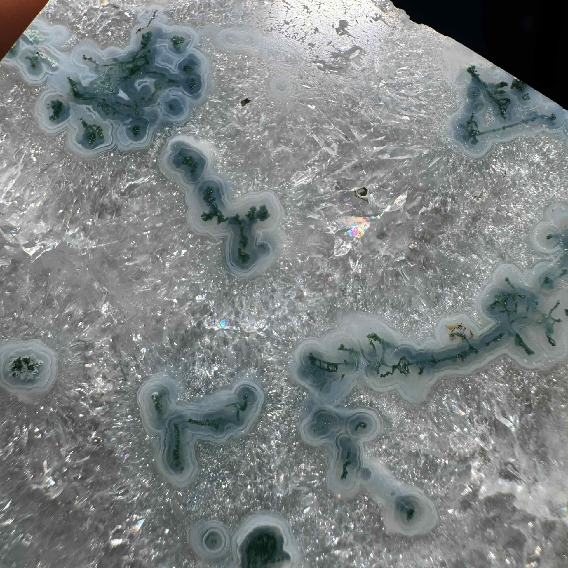 Moss Agate and Quartz cube | 2 1/4" long | 406 grams | floating cube | mini rainbows