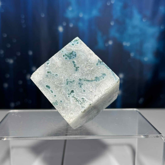 Moss Agate and Quartz cube | 2 1/4" long | 406 grams | floating cube | mini rainbows